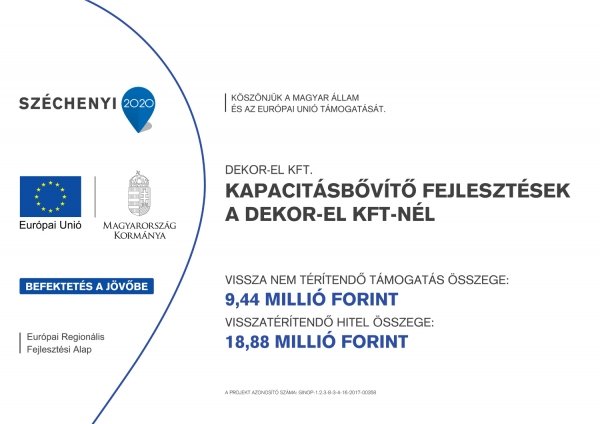 A kapacitásbővítő fejlesztés Széchenyi 2020 tájékoztató táblája